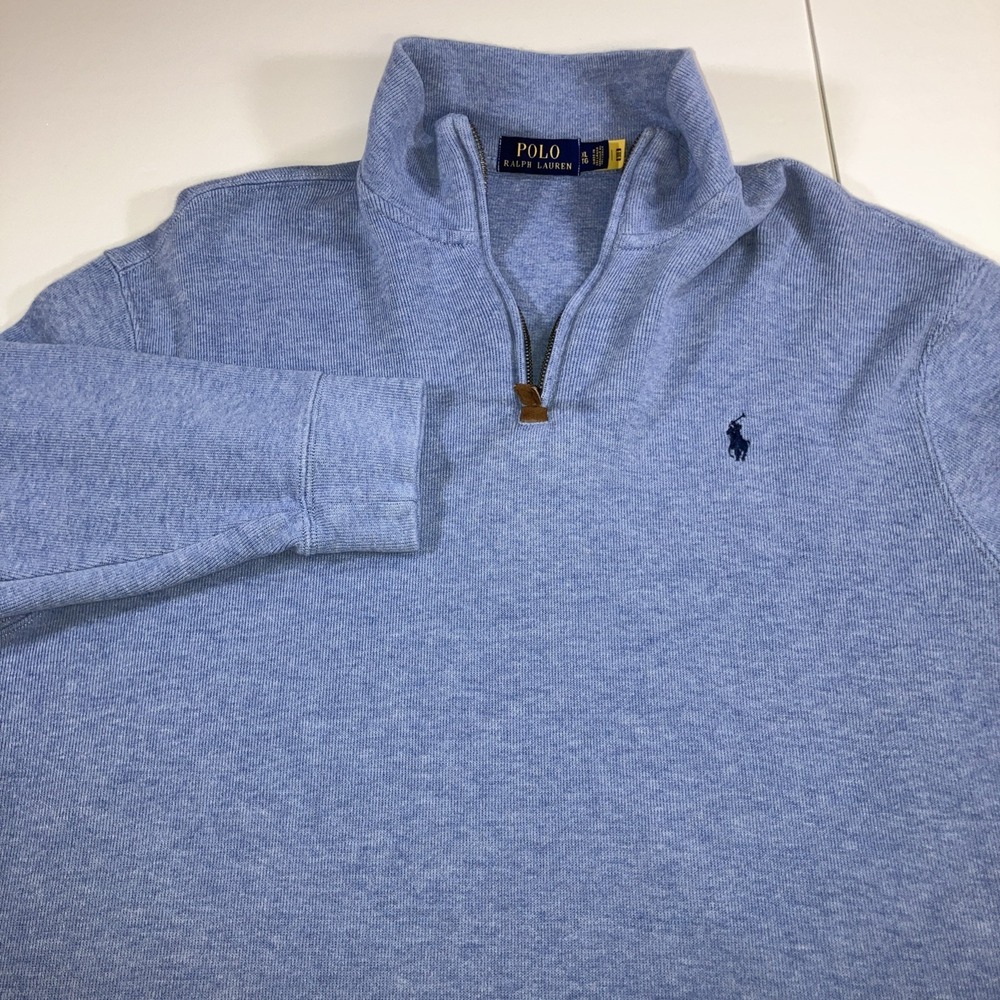 Polo Ralph Lauren Quarter Zip Sweater Mens XL Heathered Blue Pony Pullover